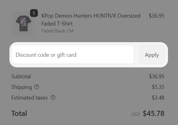 Discount code entry in the Netflix Shop checkout section. 